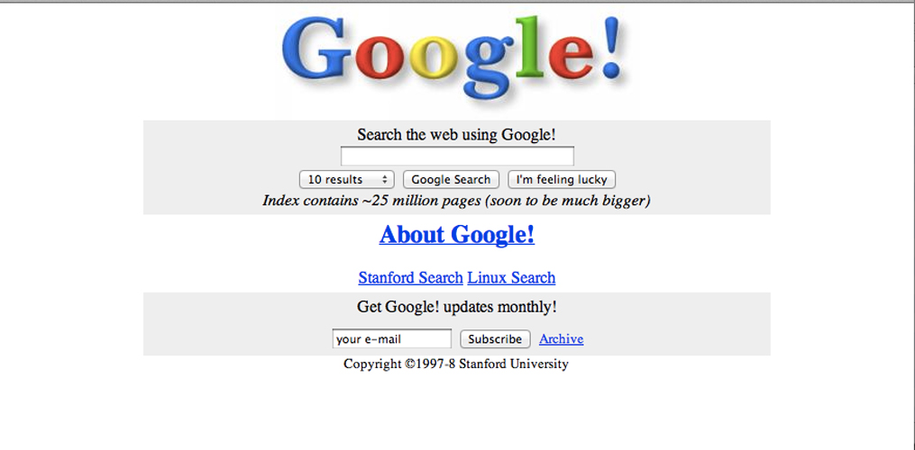 نسخه اولیه سایت گوگل